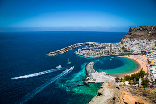 Puerto de Mogan Stadt an der Küste von Gran Canaria, Spanien.